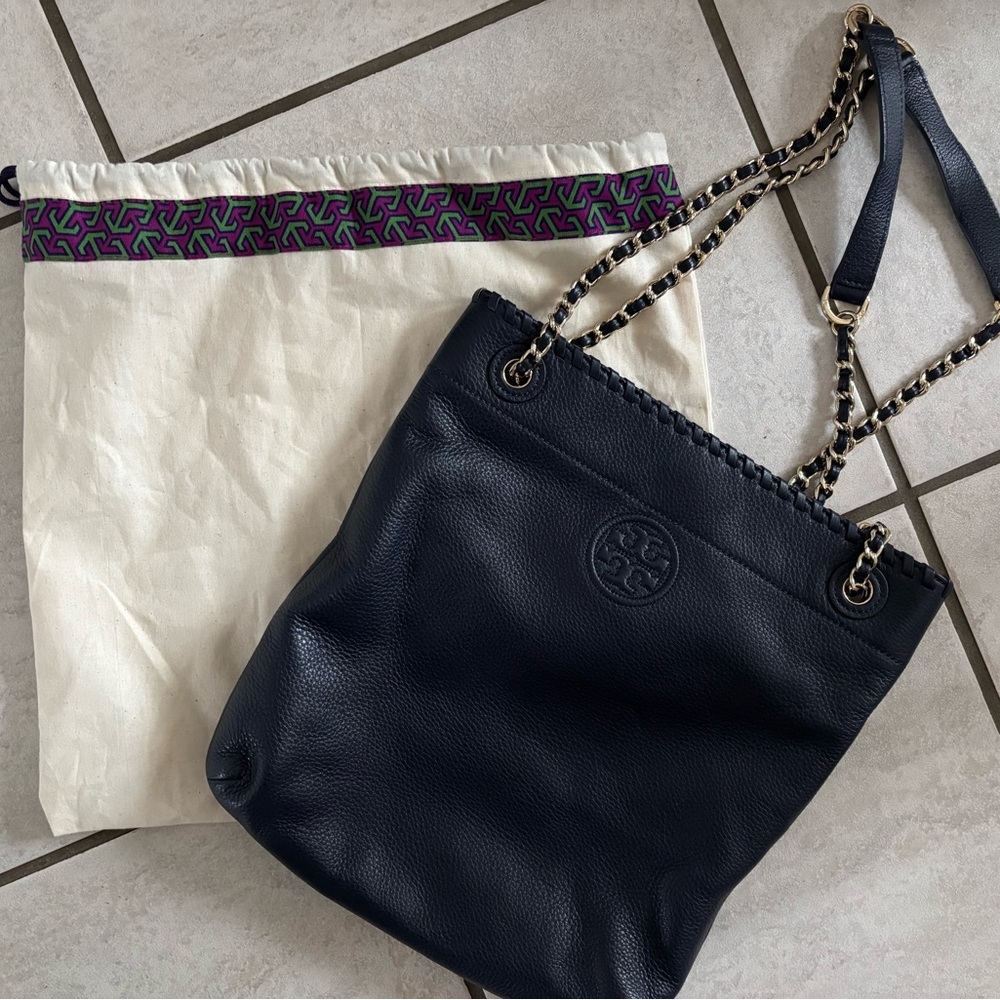 Tory Burch Navy Blue Leather Shoulder Bag
